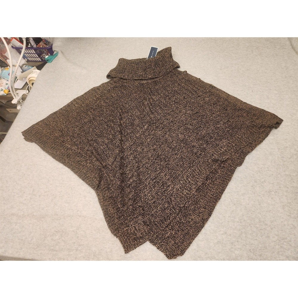 Karen Scott Poncho Womens L/XL Brown Marl‎ Cowl Turtleneck Button Knit Pullover
